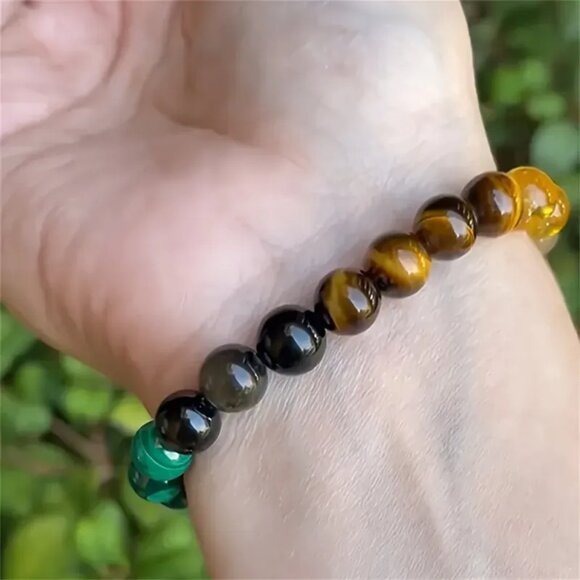Natural Gemstone Beaded Bracelet For Wealth Abundance & Prosperity With Tiger Ey - Picture 6 of 6